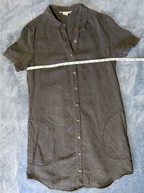 Lucky Brand Button-Front Linen Blend Short Sleeve Shirt Dress - Charcoal